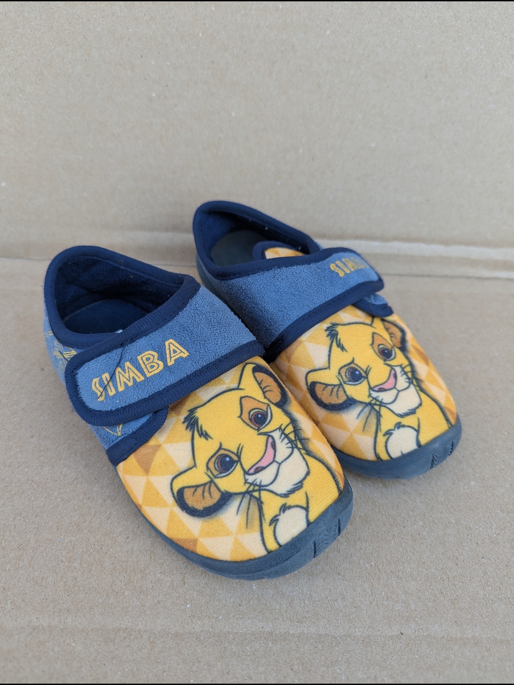 Disney The Lion King Simba Toddler Slippers Blue Yellow Hook & Loop Sz EU 28